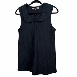 FLAX 100% Linen Black Peter Pan Ruffle Collar Sleeveless Top Size Small